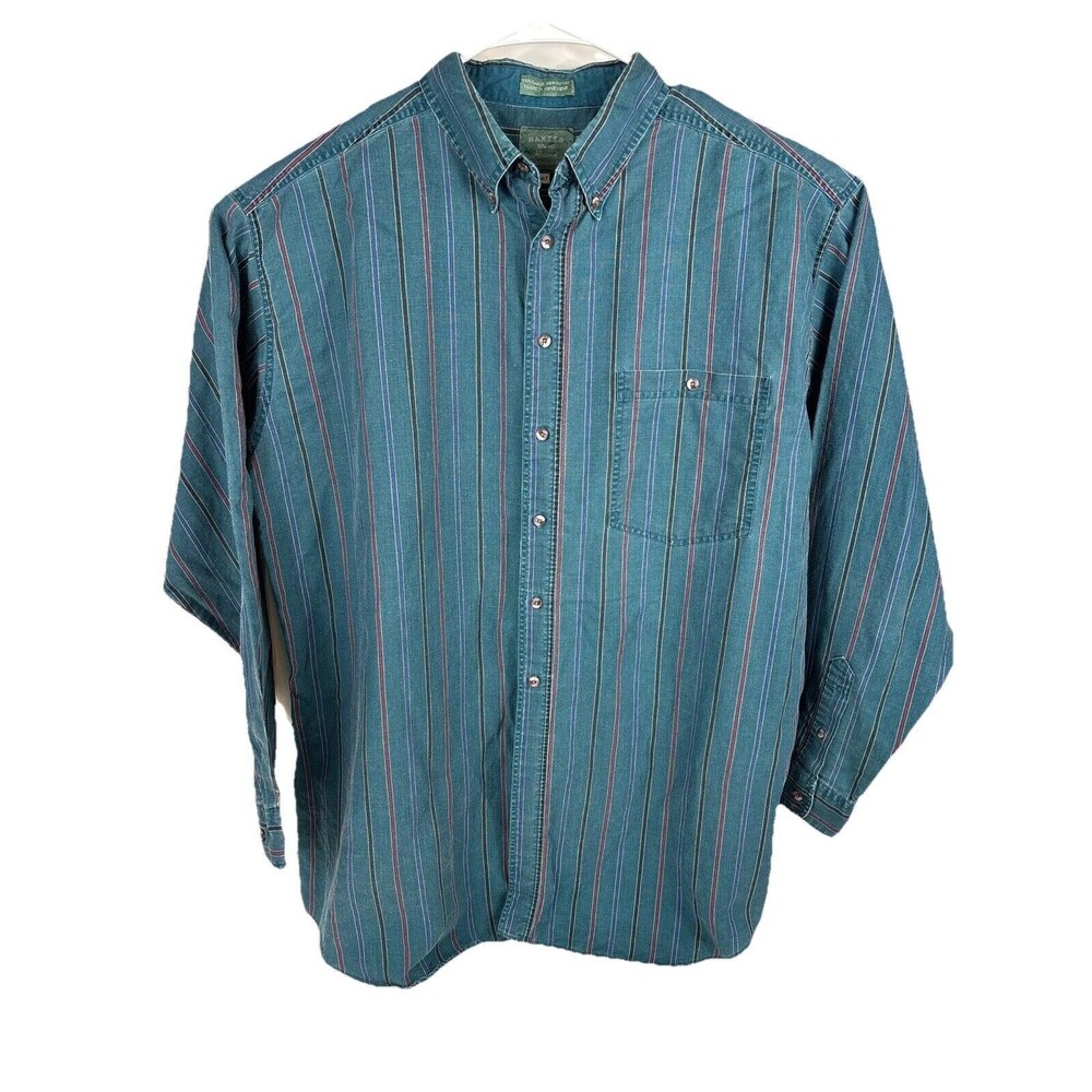 Vintage Baxter Brand 90's‎ Teal Stripe Long Sleeve Button Up Size 2XLT